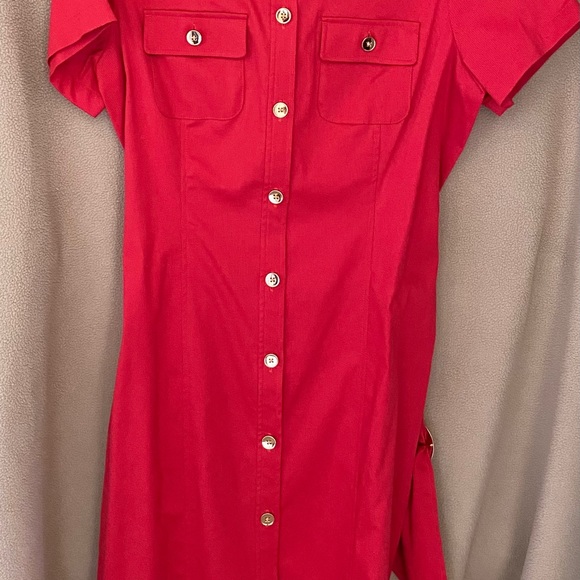 Red button down dress with a belt - Picture 3 of 4